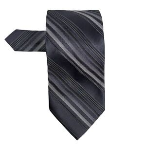 Pierre Cardin Black & Silver Striped Silk Tie – 100% Silk – One Size